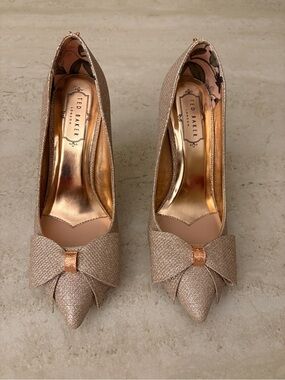 Ted Baker Rose Gold Pointed Bow Pumps